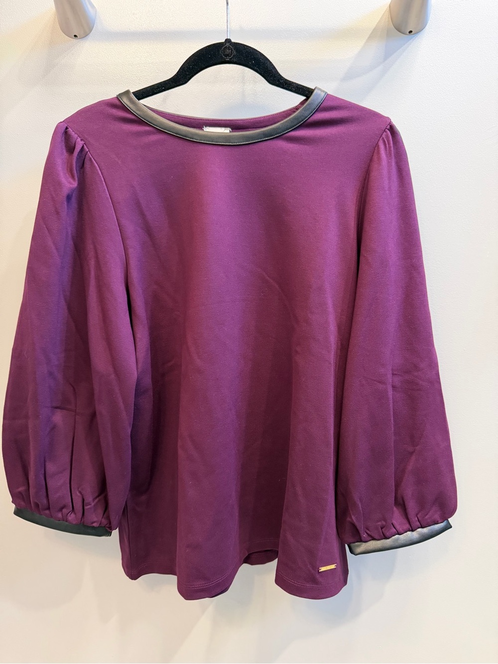 Anne Klein Women’s Purple Top with Faux Leather Trim - NWOT